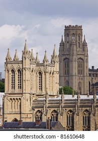 The landmark neo-classical towers of the cathedral and university dominate the skyline in the city of Bristol UK