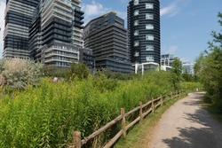 Landmark View At Modern Buildings Near The Humber Bay Park In Etobicoke, Ontario, Canada