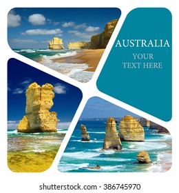 Landmarks Australia. Great Ocean Road And 12 Apostles. Travel Concept. Photo Collage