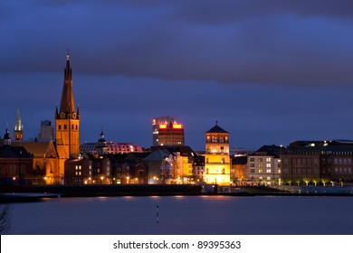 Landmarks Of Old City (Altstadt) Dusseldorf At Night