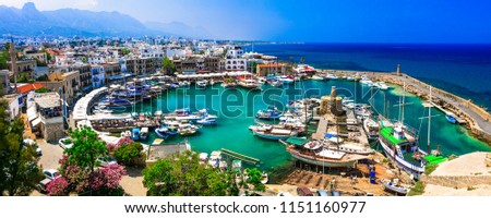 Landmarks and travel in Cyprus - turkish part  - beautiful Kyrenia town. View of old port
