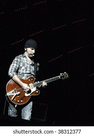 LANDOVER, MD - SEPT 29, 2009: The Edge, Guitarist Of The Irish Rock Band U2, Performs Live At FedEx Field To A Packed House At The 90,000 Seat Stadium During The Band's 
