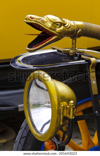 LANDSBERG, GERMANY -\
JULY 12, 2014: Public oldtimer rally in Bavarian city Landsberg for\
at least 80 years old veteran cars with a front view of Delage\
Tourer, built at year\
1915