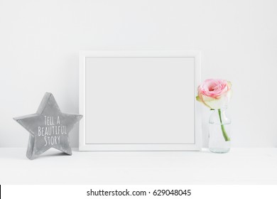 Landscape 10x8inch  Frame Mock Up, Floral Themed. Space For Your Own Business Message, Promotion, Headline, Quote, Great For Blogging And Social Media Campaigns