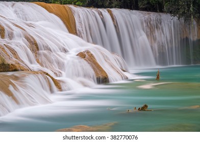 Landscape of the Agua Azul waterfalls in Chiapas state near Palenque, Mexico. 