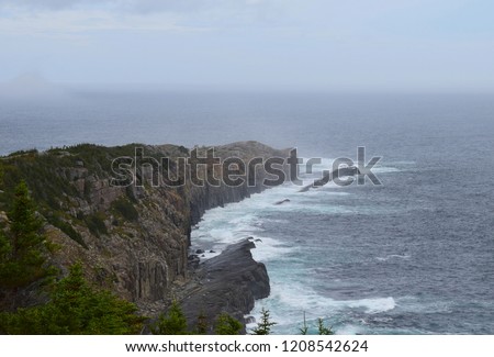 landscape along the Killick Coast, high angle view  along the Beamer Rock seen from the Father's Trail Path, East Coast trail Avalon Peninsula; Newfoundland Canada