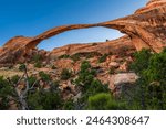 The Landscape Arch in Arches National Park near Moab, Utah in blue hour.
