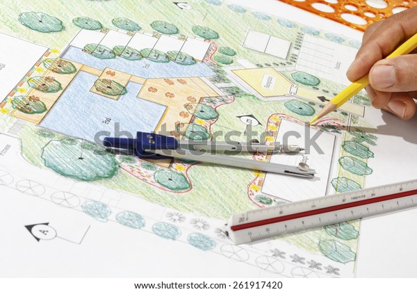 Landscape Architect Design Hotel Resort Plan Stock Photo (Edit Now ...