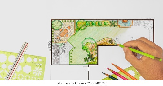 Landscape Architect Student Learning Design Backyard  Pool And Garden Plan