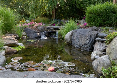 Landscape architecture for spring and summer garden featuring Koi Pond and Gazebo