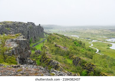 Landscape of the area where the American (left side) and European (right side) tectonic plates are slowly receding - Shutterstock ID 2184382437