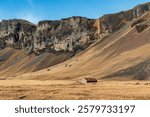 Landscape around Orustuholl (Battle Hill) in Iceland. A unique island in the North Atlantic.