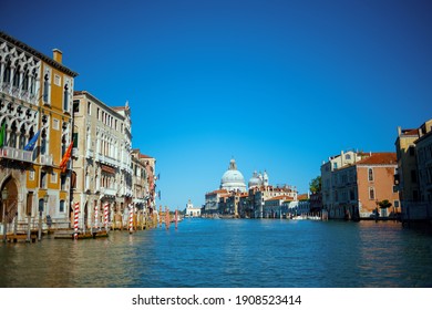 landscape with basilica di santa maria della salute and grand canal in Venice, Italy.