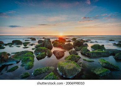 Landscape and beach at sunset. 