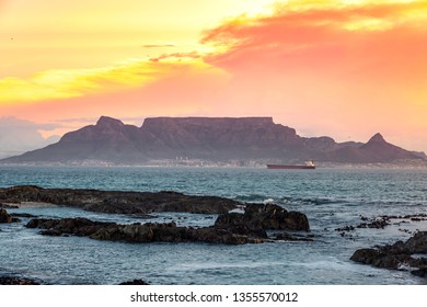 Landscape With Beach And Table Mountain At Sunrise 