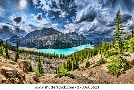 Similar – Image, Stock Photo Bow Lake Panorama at the Icefield Parkway in Banff National Park