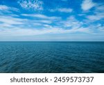 Landscape beautiful summer panorama wide horizon look viewpoint  shore open sea beach cloud clean and blue sky background calm nature ocean wave water nobody travel at thailand chonburi sun day time