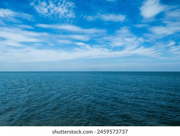 Landscape beautiful summer panorama wide horizon look viewpoint  shore open sea beach cloud clean and blue sky background calm nature ocean wave water nobody travel at thailand chonburi sun day time - Powered by Shutterstock