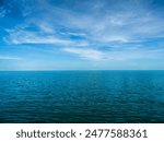 Landscape beautiful summer season panorama horizon look view tropical shore open sea cloud clean blue sky background calm nature ocean wave water nobody travel at Koh Muk Trang Thailand sun day time