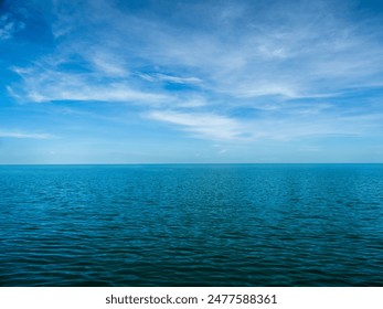 Landscape beautiful summer season panorama horizon look view tropical shore open sea cloud clean blue sky background calm nature ocean wave water nobody travel at Koh Muk Trang Thailand sun day time - Powered by Shutterstock