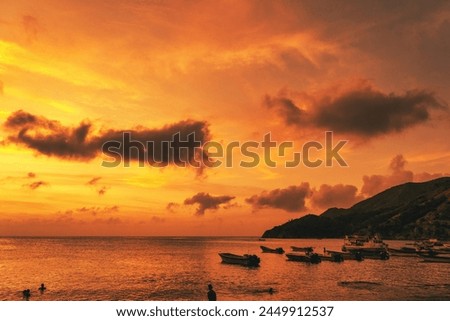 Similar – Image, Stock Photo Sunset at Playa de las Catedrales , Spain