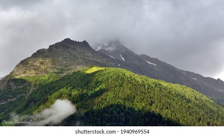 Landscape Of Belarus Mountain In A Variable Weather. Caucasus. Dombai.