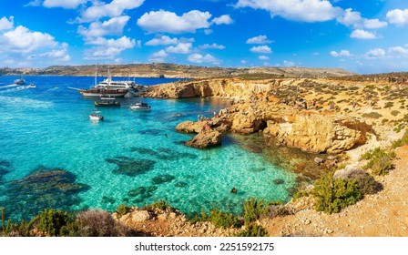 Landscape and Blue lagoon at Comino island  Malta
