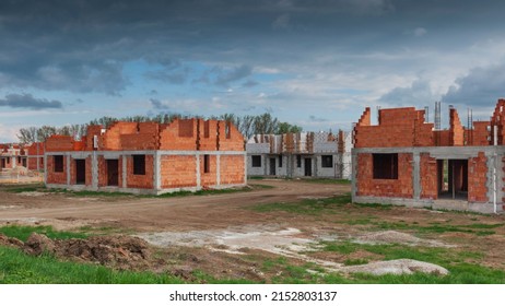 Landscape and buildings in construction  Simple brick houses