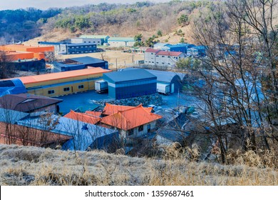 Landscape Of Buildings In Rural Industrial Park North Of Daejeon, South Korea.