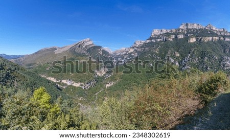 Landscape of canyon Canon de Anisclo in Pyrenees mountains, Ordesa y Monte Perdido National Park, Aragon, Huesca, Spain