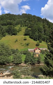 Landscape In The Carpathians In Western Ukraine, Dzembronya Village