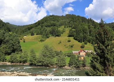 Landscape In The Carpathians In Western Ukraine, Dzembronya Village