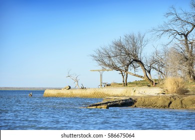 Landscape Of Cedar Hill State Park In Winter.  Located In Dallas, Texas, America.