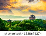 landscape of chenghuang pavilion in hangzhou west lake,China.