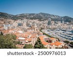 Landscape of the city of Monaco. Panorama of Monaco from the La Condamine district. View of the different districts of Monaco. Monaco buildings and residences. Mediterranean coastal city