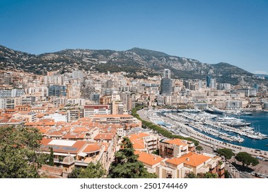 Landscape of the city of Monaco. Panorama of Monaco from the La Condamine district. View of the different districts of Monaco. Monaco buildings and residences. Mediterranean coastal city - Powered by Shutterstock