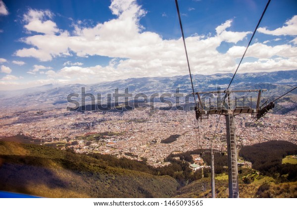 Landscape of the city of Quito taken\
from the cable car to the north-central part of the\
city