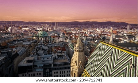 The landscape city view in vienna skyline with St. Stephen's Cathedral, Vienna, Austria