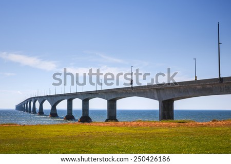Landscape of Confederation Bridge from Borden-Carleton, Prince Edward Island, Canada