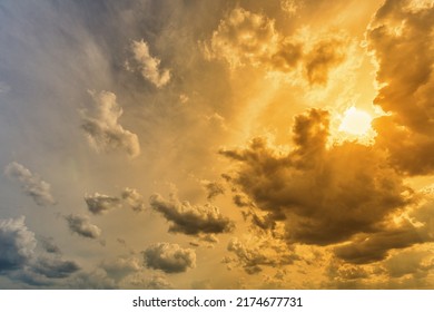 Landscape of cumulus clouds and sun in the blue sky