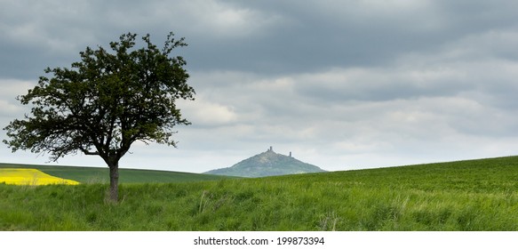 Landscape In The Czech Central Mountains, Castle Hazmburk