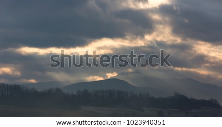 Similar – Foto Bild Stürme dunkle Wolken über dem Feld. Gewitter über einem Weizenfeld