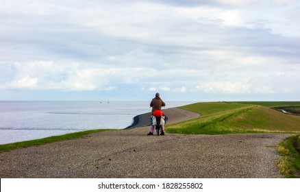 Landscape With Dike Along The Wadden Sea In The Netherlands