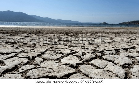 Landscape of dried soil on the shores of Lake Bafa in Muğla province of Turkey