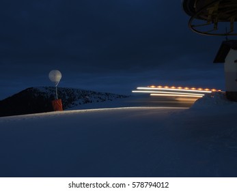 Landscape During Night At The Monte Pora Ski Area In Winter. Orobie Alps, Bergamasque Prealps, Bergamo, Italy. 