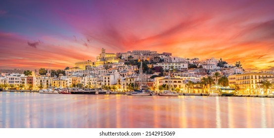 Landscape with Eivissa town at twilight time, Ibiza island, Spain - Shutterstock ID 2142915069