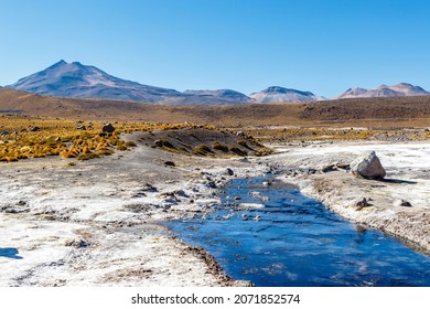 Landscape of El Tatio geothermal field with geyers in the Andes mountains, Atacama, Chile