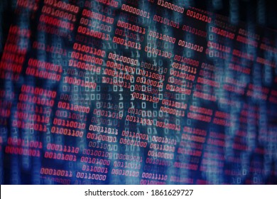 the landscape of fake news. fake news and information war. the digital dark side that destroying social coherent. fading blue binary code overlaying the red binary matrix. 