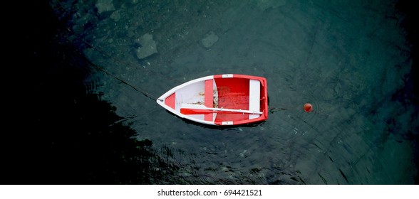 Landscape Of A Fishing Boat Isolated Seen From Above
 