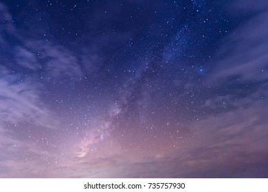 Landscape and gradient blue purple Milky way galaxy  Night sky and stars 